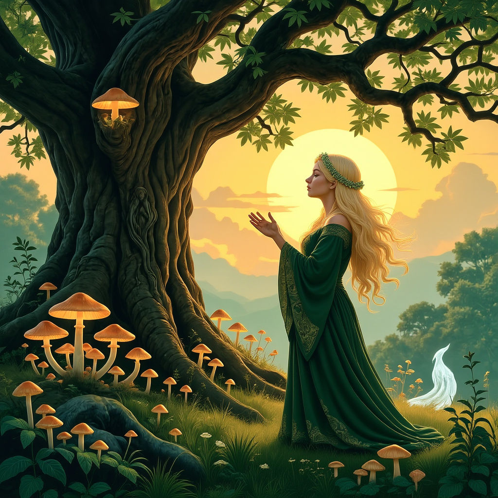 Celtic Druidess Communion in Alphonse Mucha Style