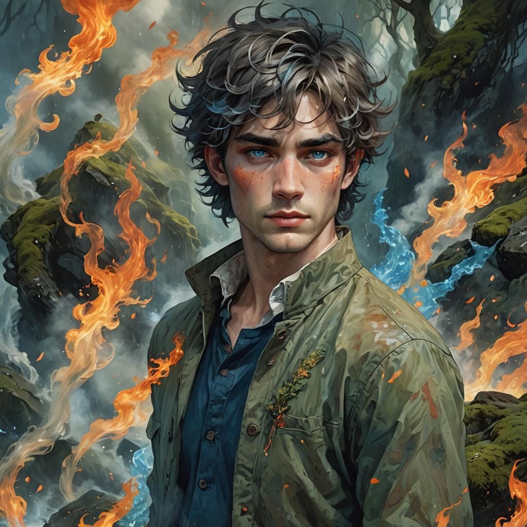 Elemental Auras Surround Fearless Woman, as Matte Painting