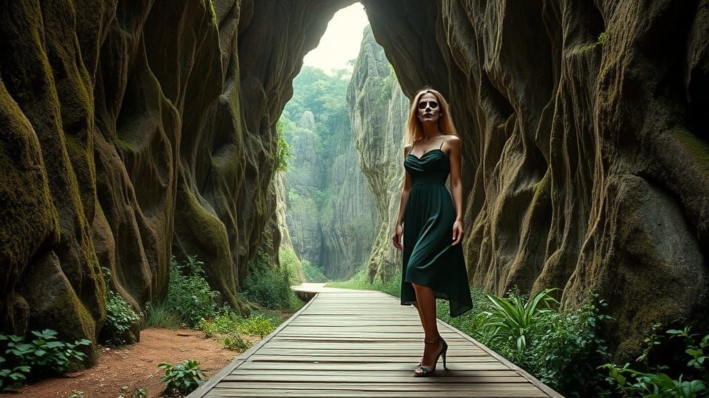 Photorealistic Woman in Skull Face on Hidden Path