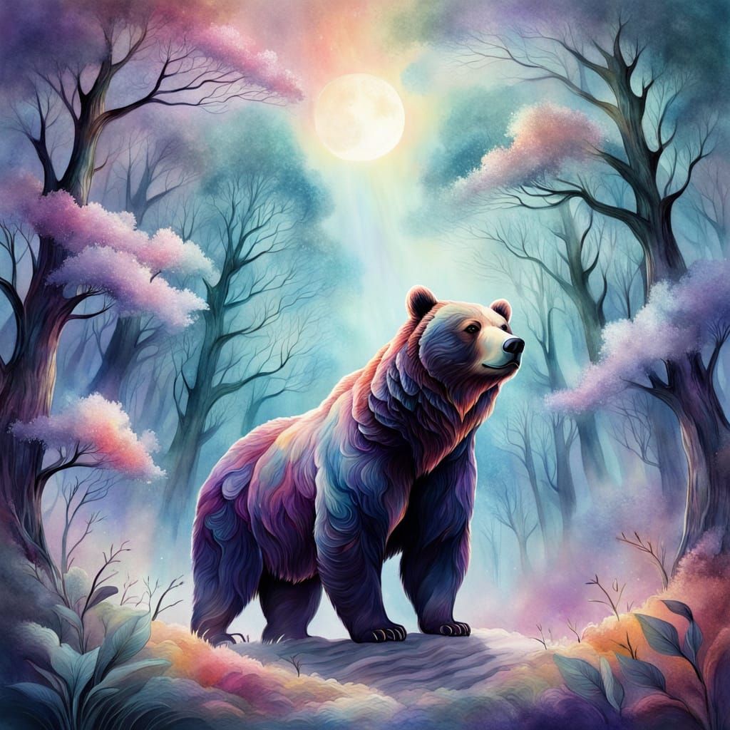 Ethereal Bear in Shimmering Cosmic Glade
