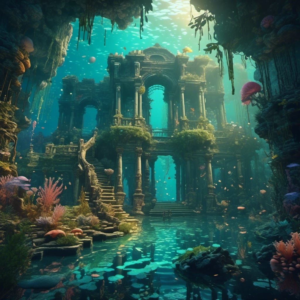 Surreal Underwater Realm with Aquatic Creatures