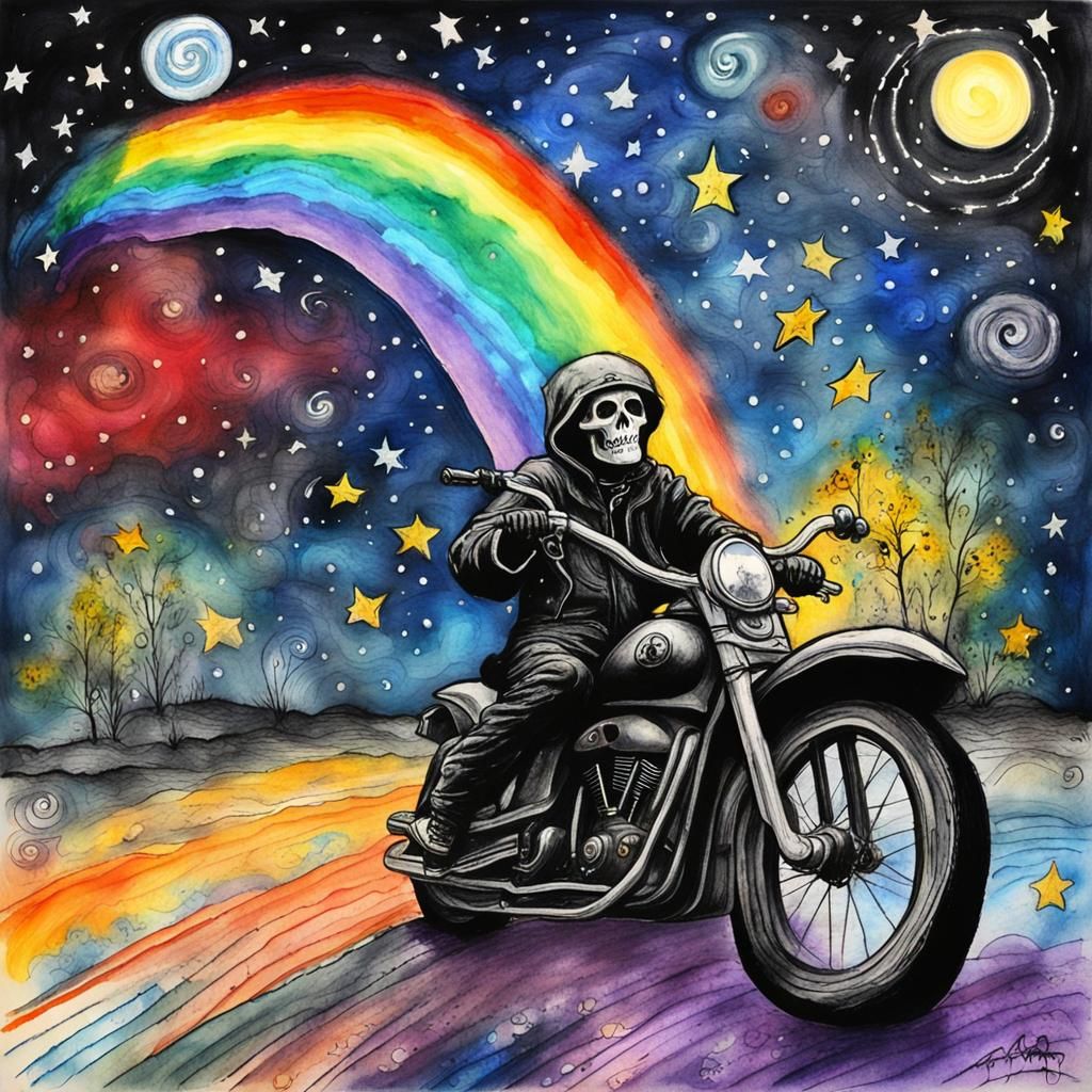 Mama Muerte Motorcycle Ride in Rainy Starry Night