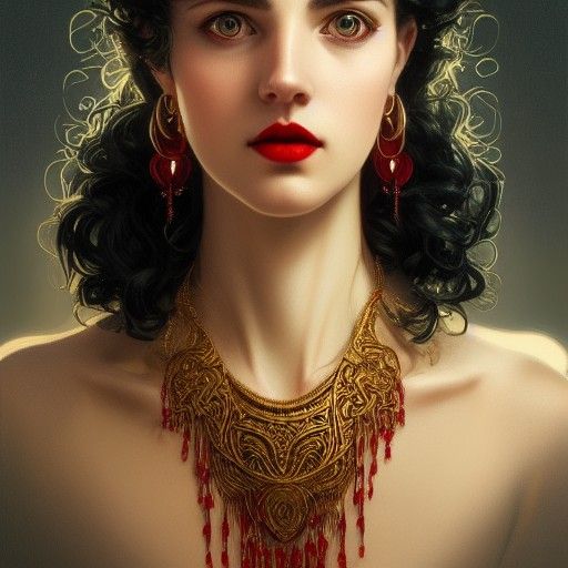 Woman with Long Wavy Hair, Photorealistic Portrait