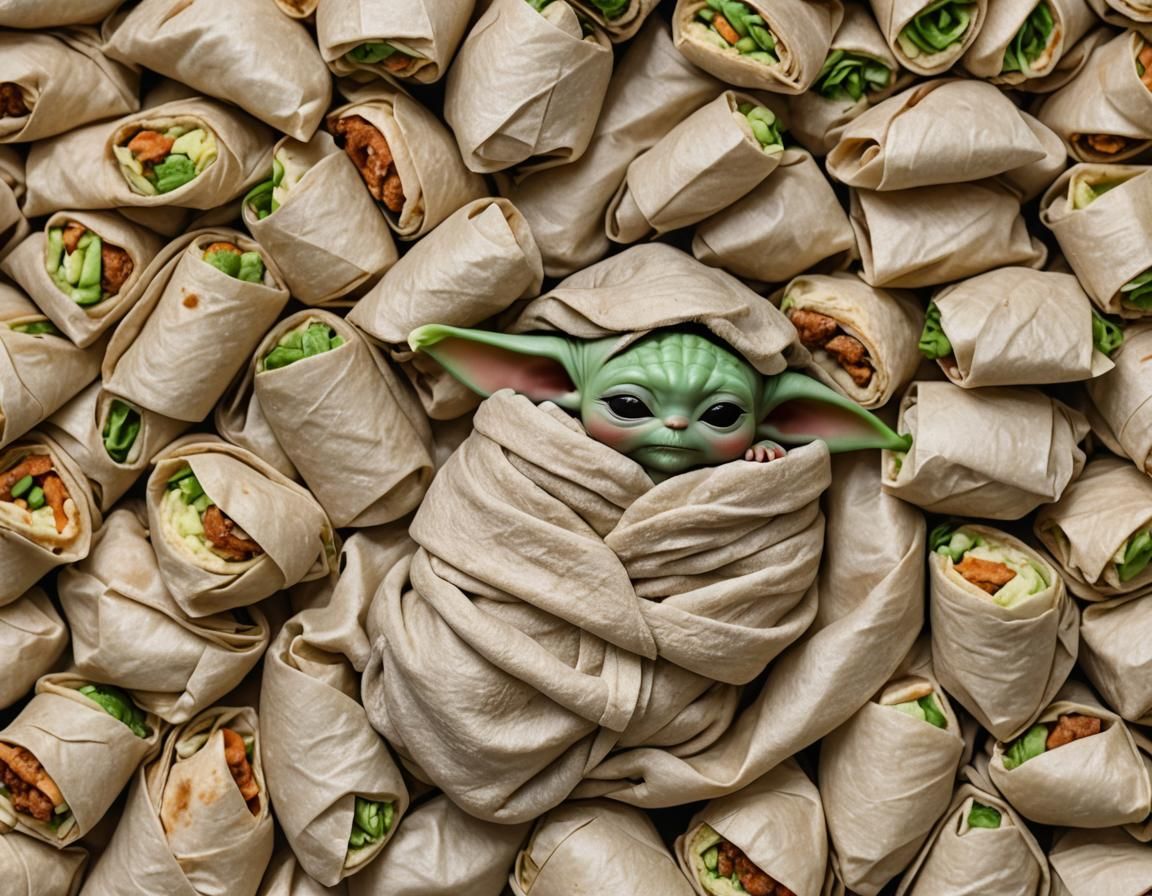Happy Baby Yoda Sleeping in Shawarma
