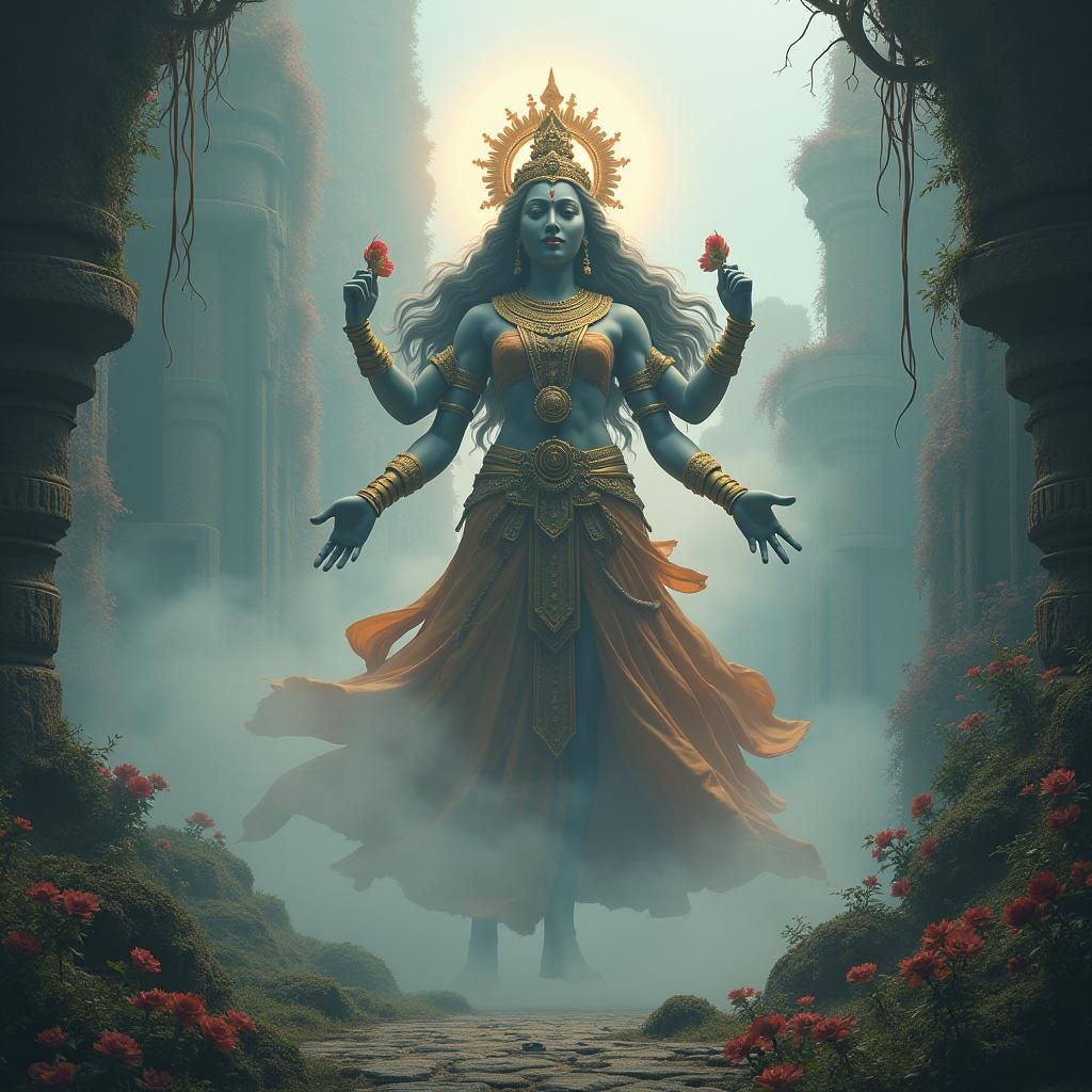 Navdurga Goddess Rising: Fantasy Art Matte Painting