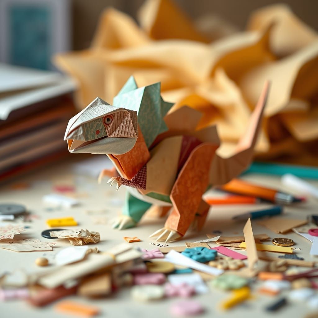 Whimsical Origami Dinosaur in Soft Focus
