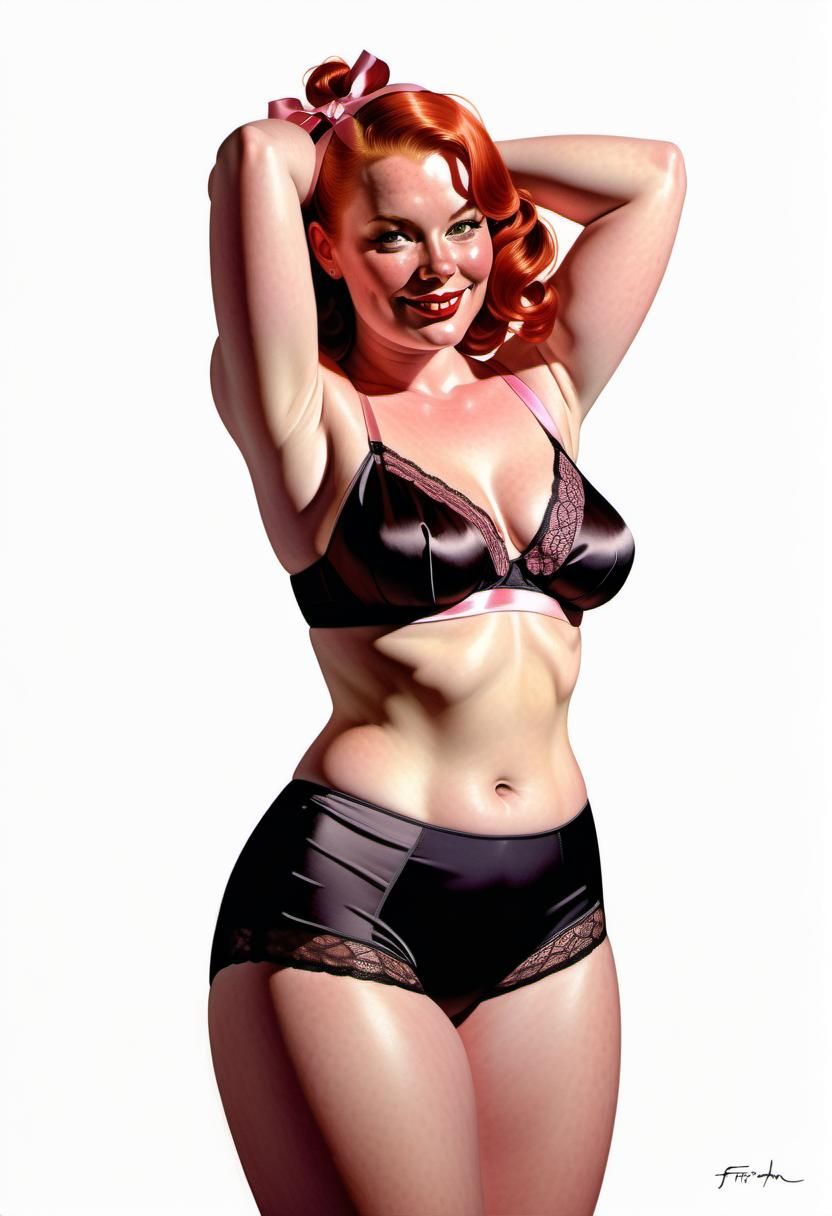 Redhead in Lingerie, Art Frahm Style Illustration