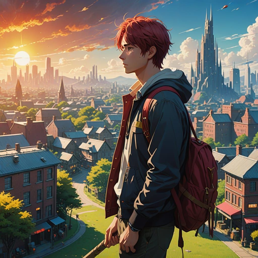 Young Red-Haired Hero Soars Above Quidditch Pitch in Vibrant...