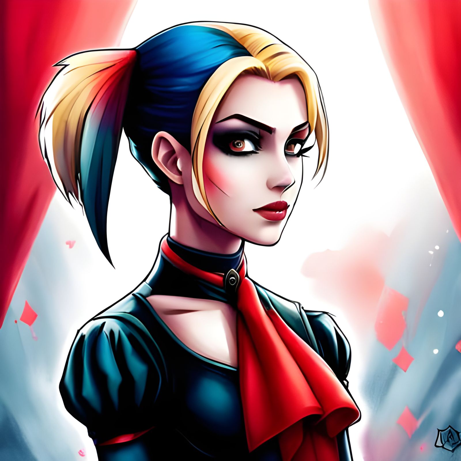Harley Quinn Anime-Style Close-Up Painting