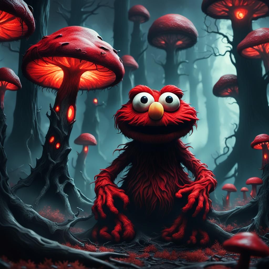 Dark Fantasy Elmo in Gothic Horror Style