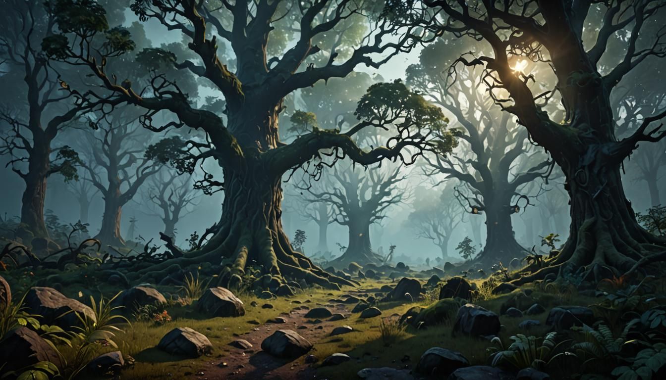 Creepy Dark Forest in 3D Cinematic Style