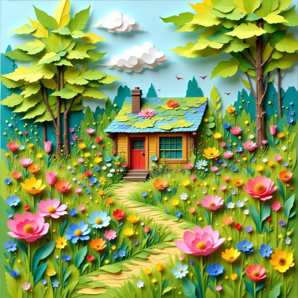 Cozy Hut in Wildflower Garden Diorama