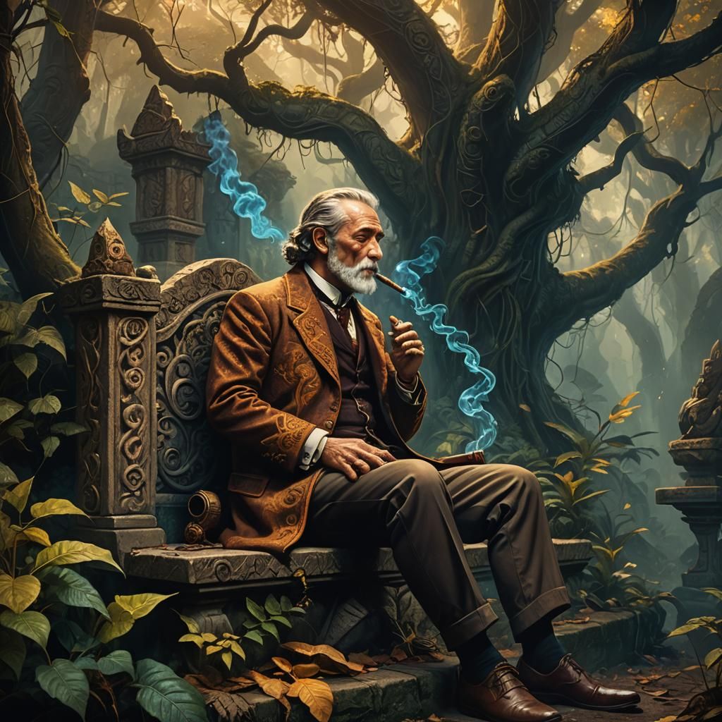 Mystical Forest Cigar Smoker in High Fantasy Art