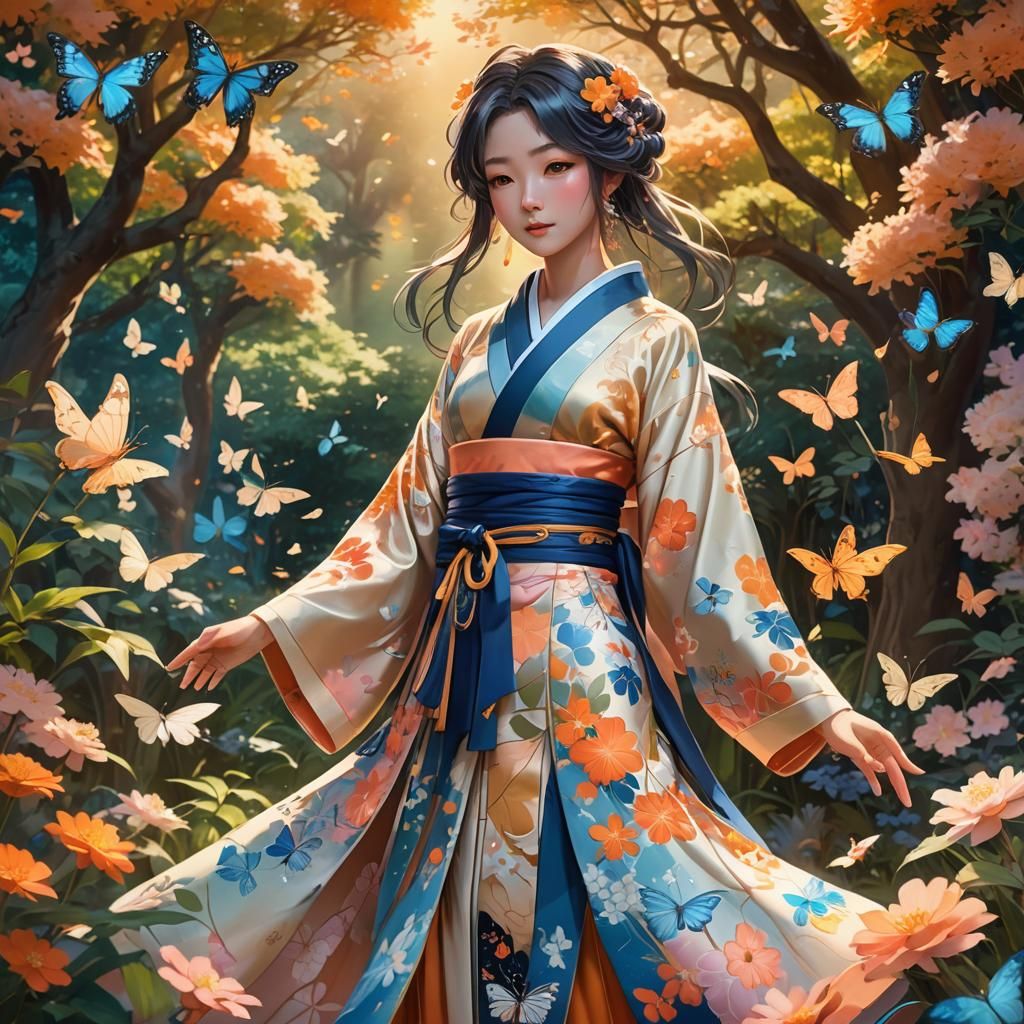 Yuyuko in Butterfly Garden: Fantasy Concept Art