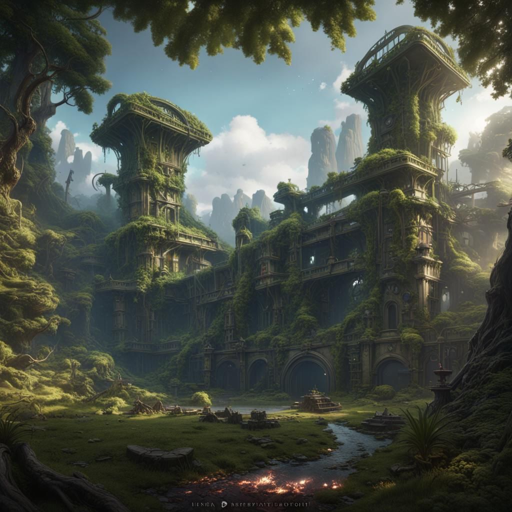 Military Base in Lush Forest: Matte Painting