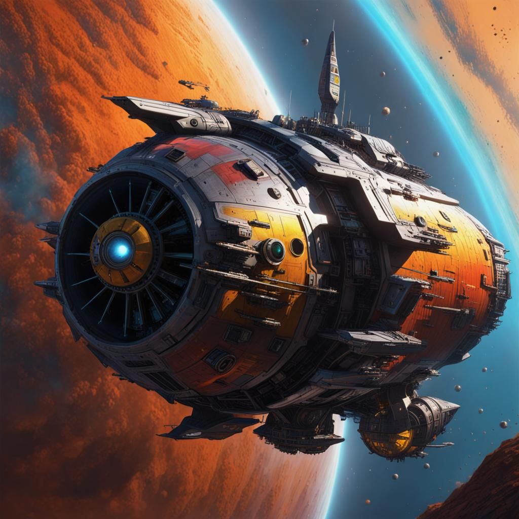 Starship in Chris Foss Style, Hyperrealistic 8K