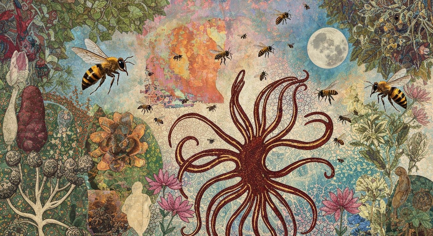 Ethereal Bio Art Collage of a Rebel in a Magical Forest