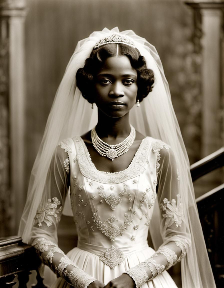 Vintage Wedding Portrait of Elegant Woman in 1920s Style