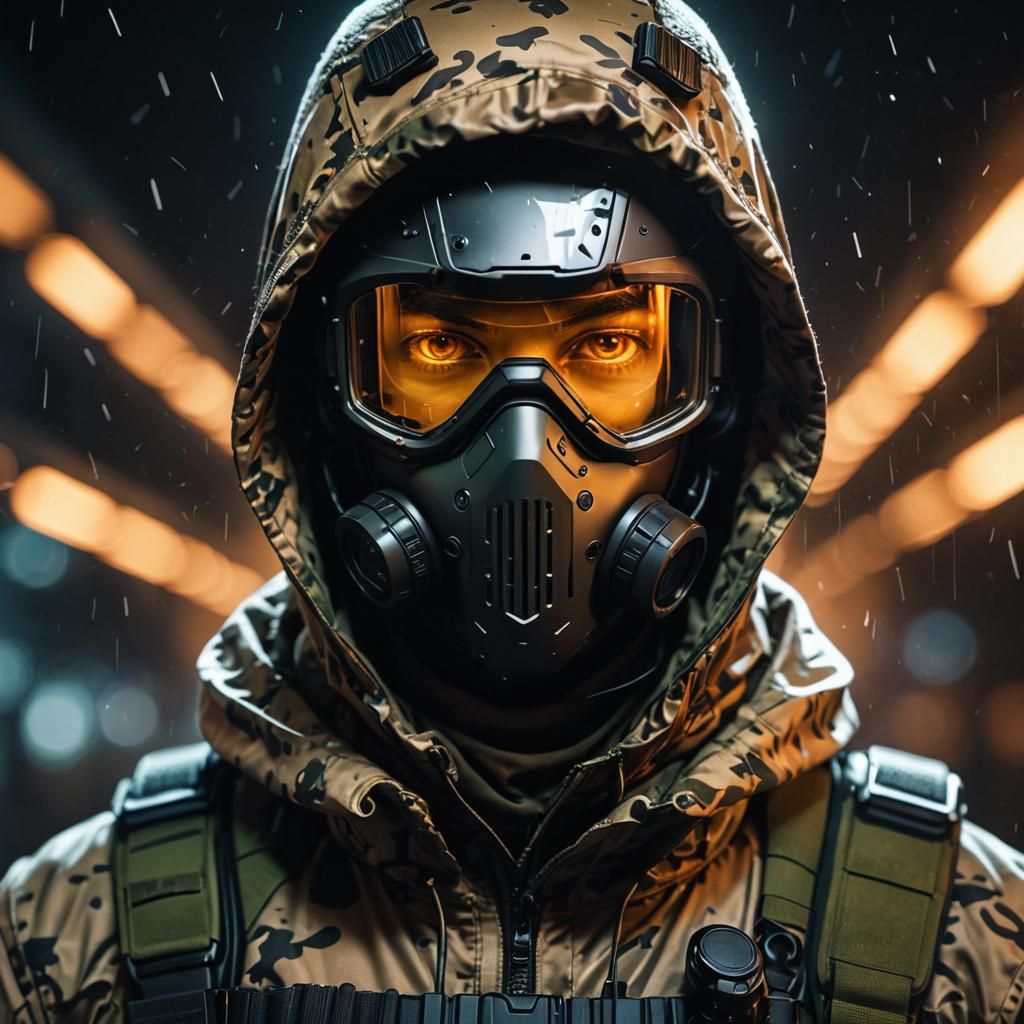 Futuristic Soldier Double Exposure Portrait in 3D