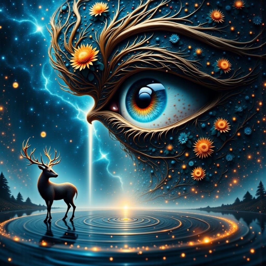 Surreal Eye Transforms into a Shimmering Deer Made of Tears ...