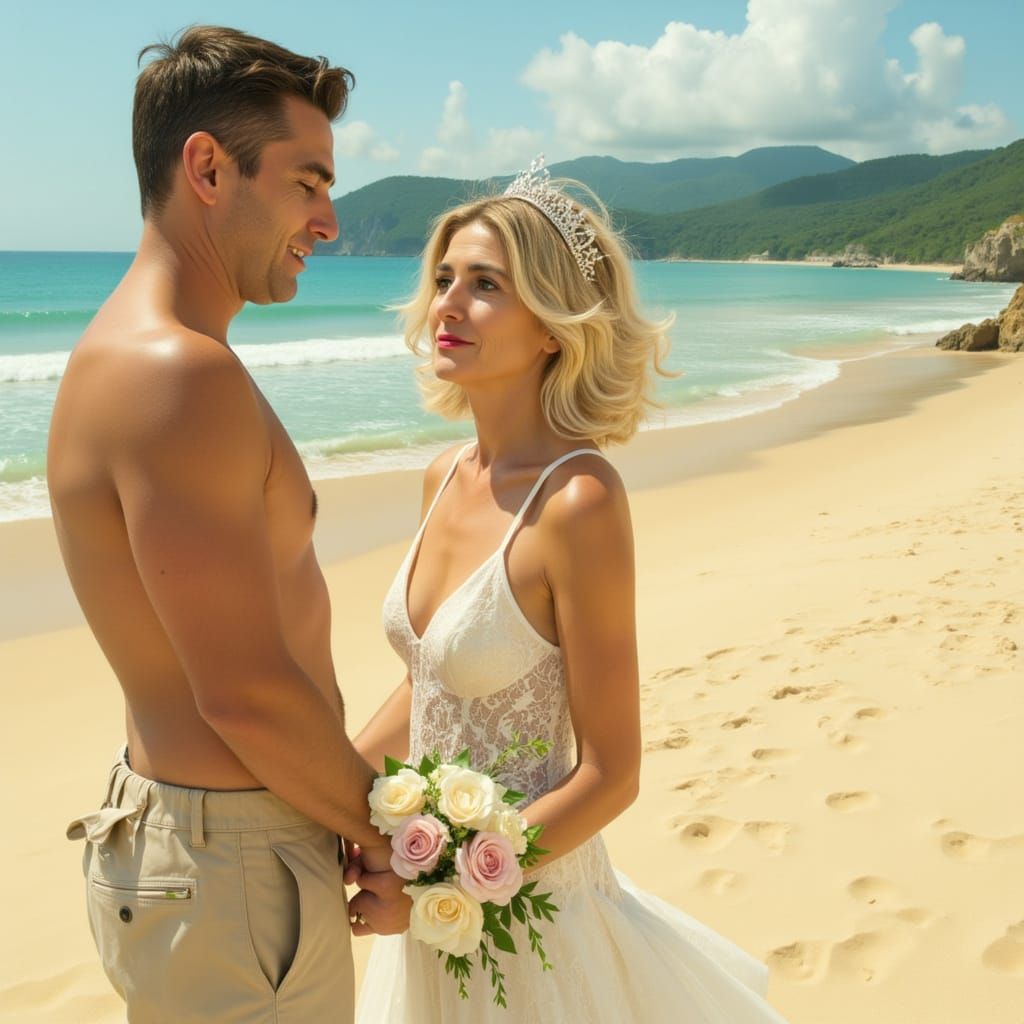 Beach Wedding in Hyperrealistic Watercolor Style