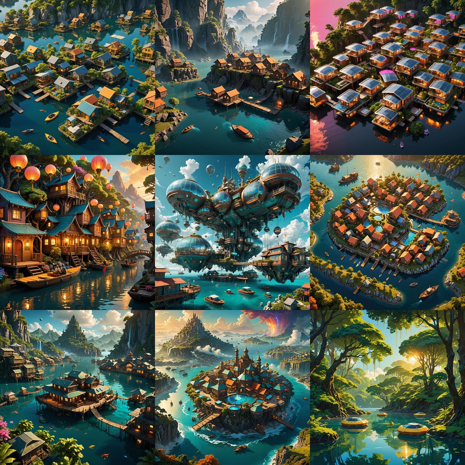 Fantastical Floating Settlement in Detailed Matte Painting