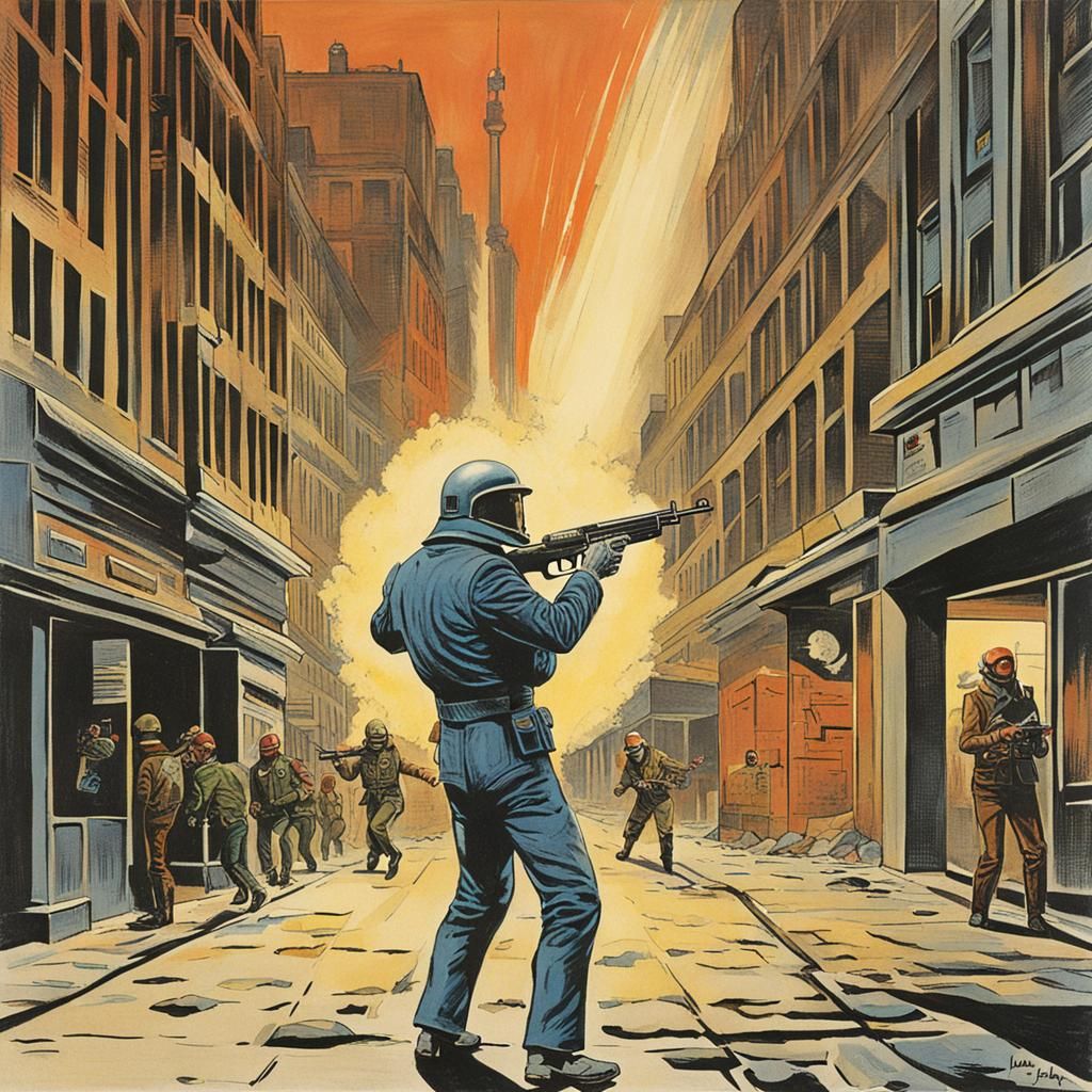 Man Firing Gun: 1970s Sci-Fi Novel Art