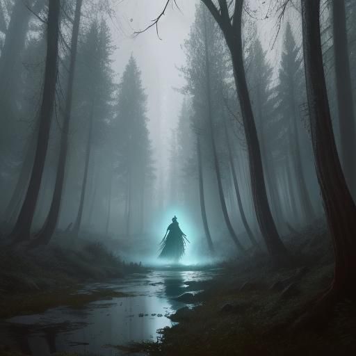 Sinister Ghostly Figure in Forest, Digital Art