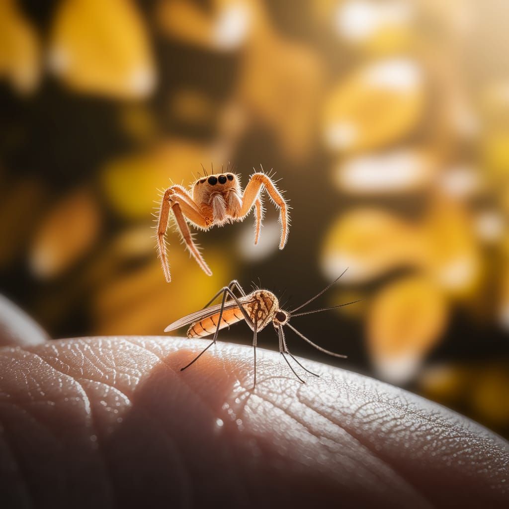 Jumping spider and mosquito