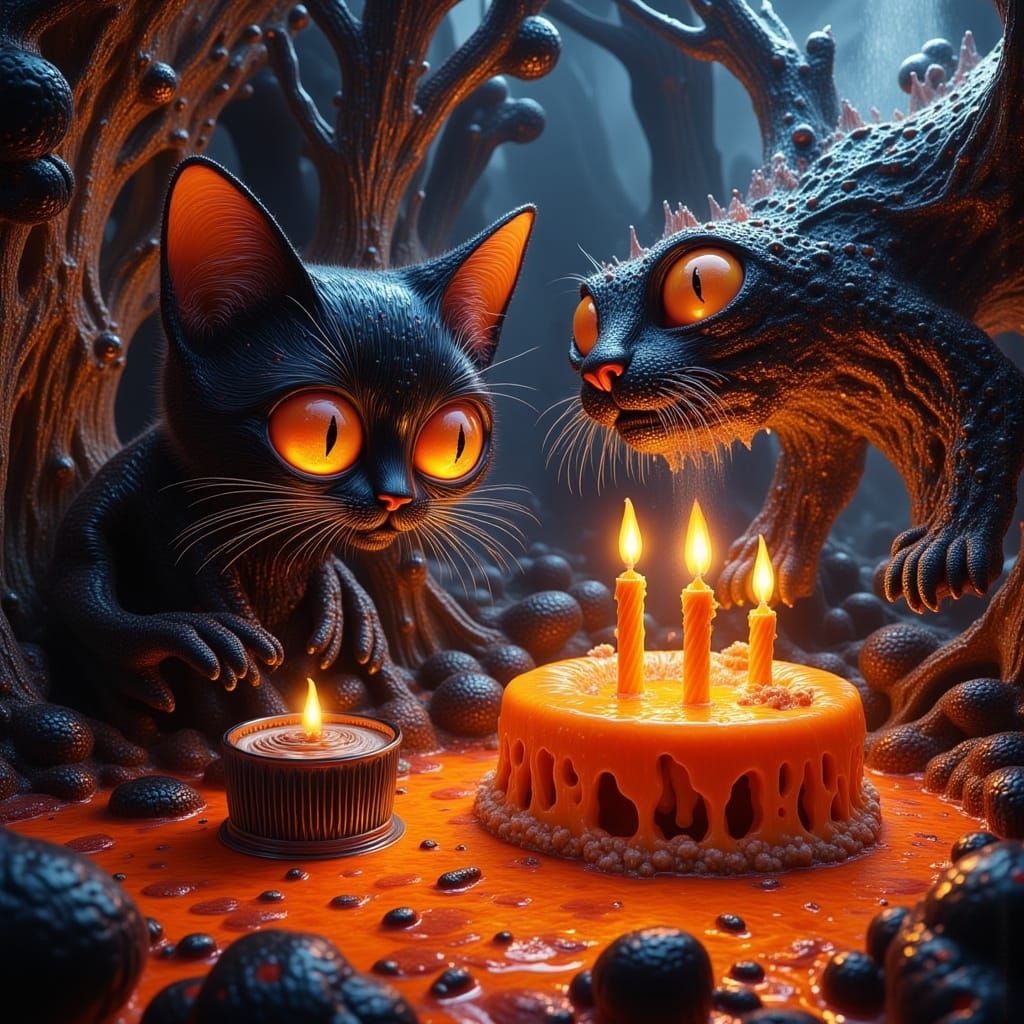 Cute Cats and Halloween Birthday Cake