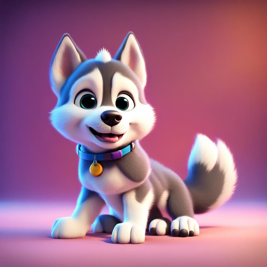 Adorable Husky Pup in 3D Digital Art Style