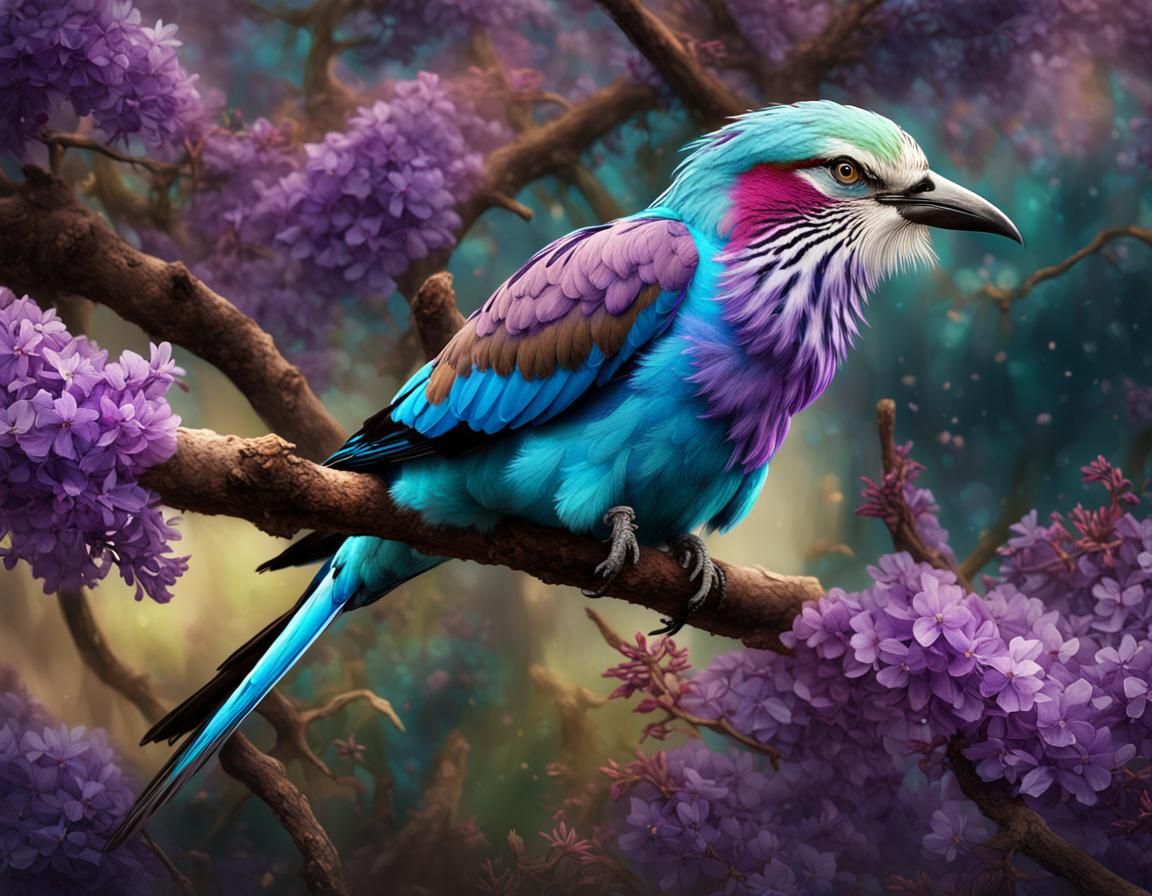 Lilac Breasted Roller in Jacaranda Flowers