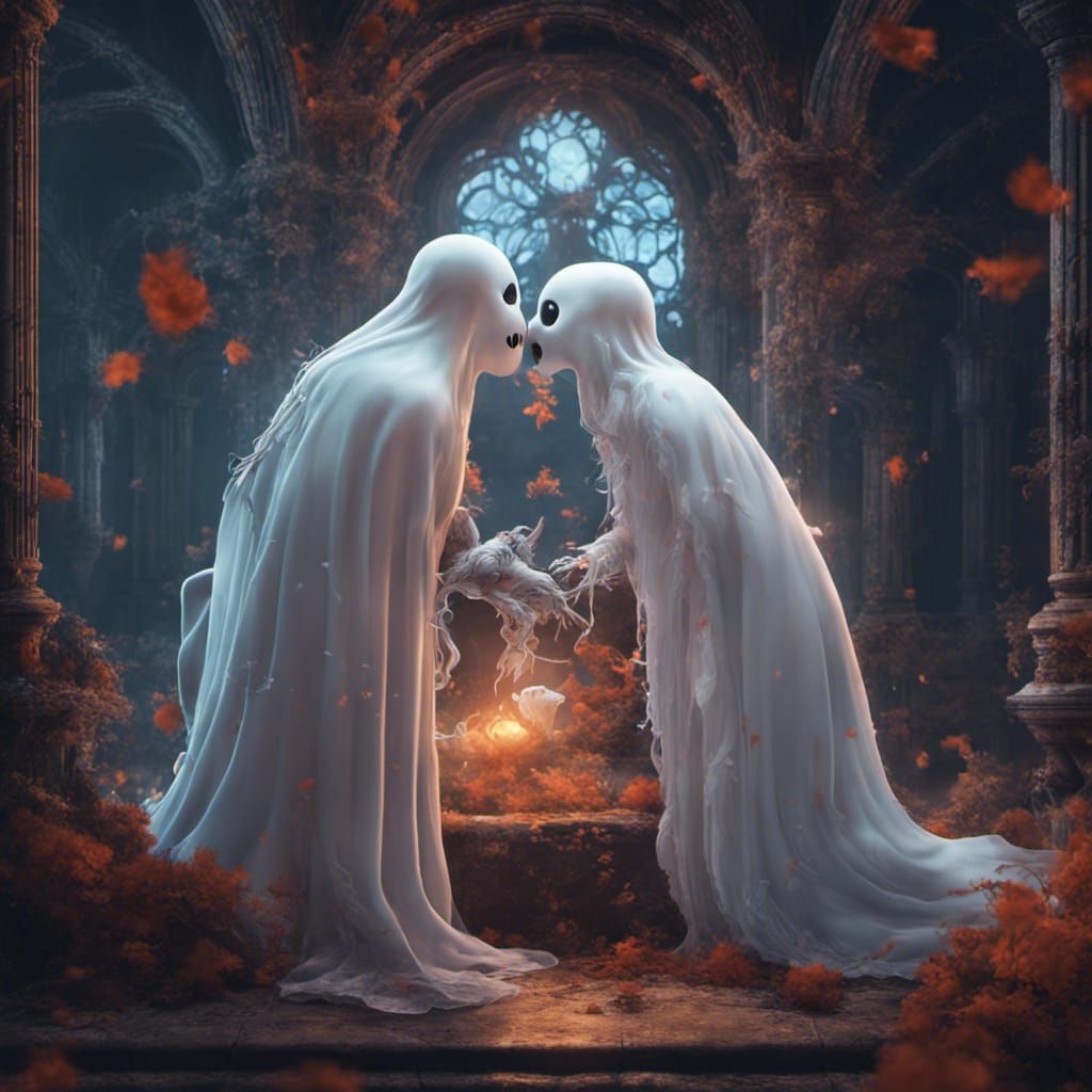 Adorable Ghost First Kiss: Detailed Matte Painting