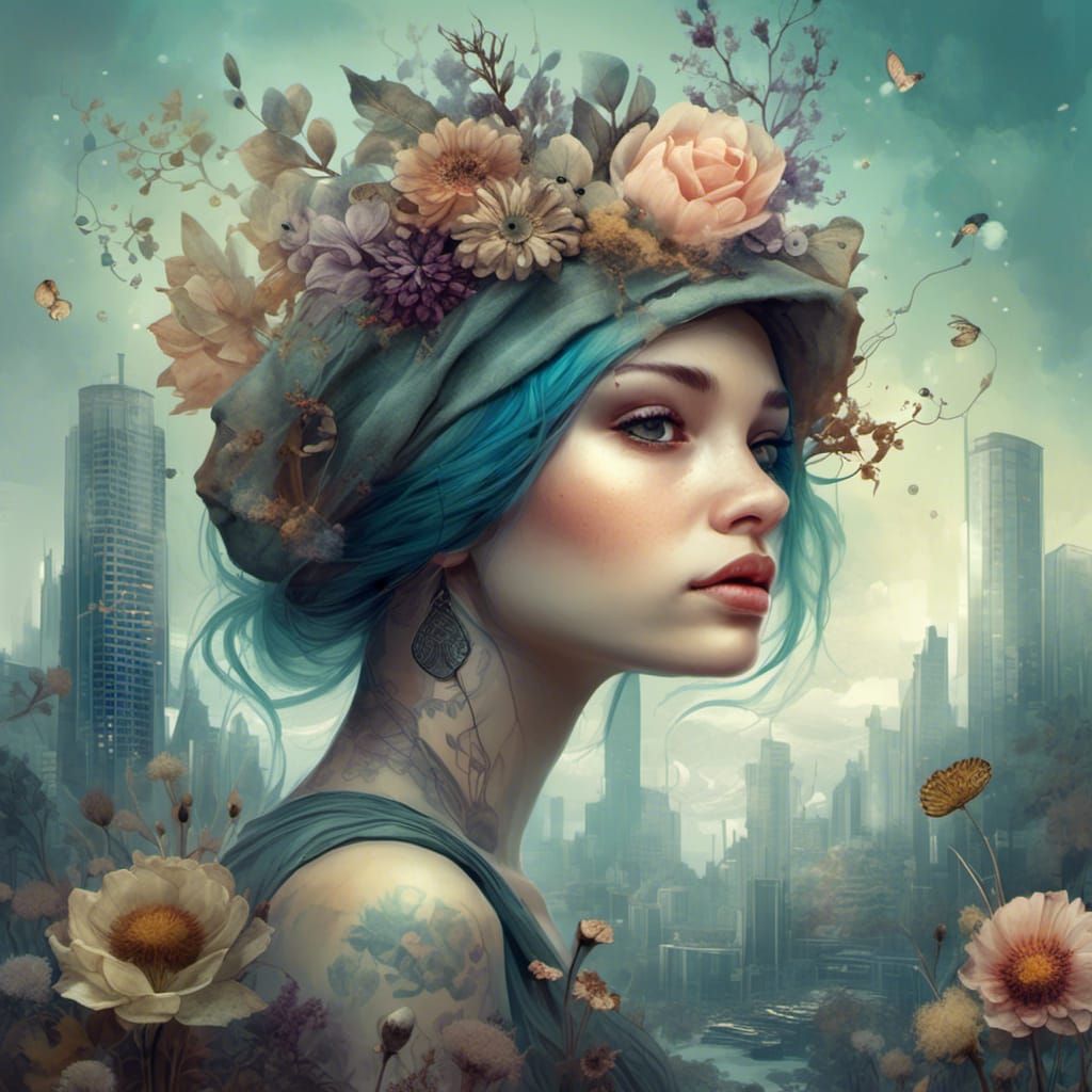 Detailed Digital Painting of Woman with Tattoos