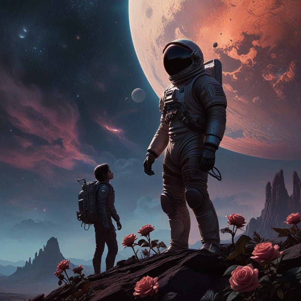 Astronaut on Alien Planet in Dark Fantasy Style