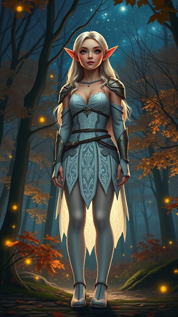 Elf in Autumn Forest with Magical Glow