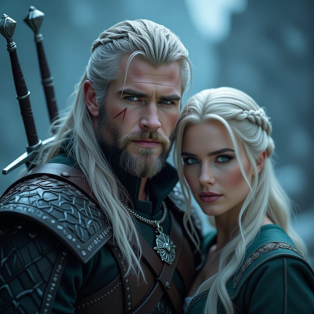 Witcher Character in Mystical Landscape, Fantasy Realism