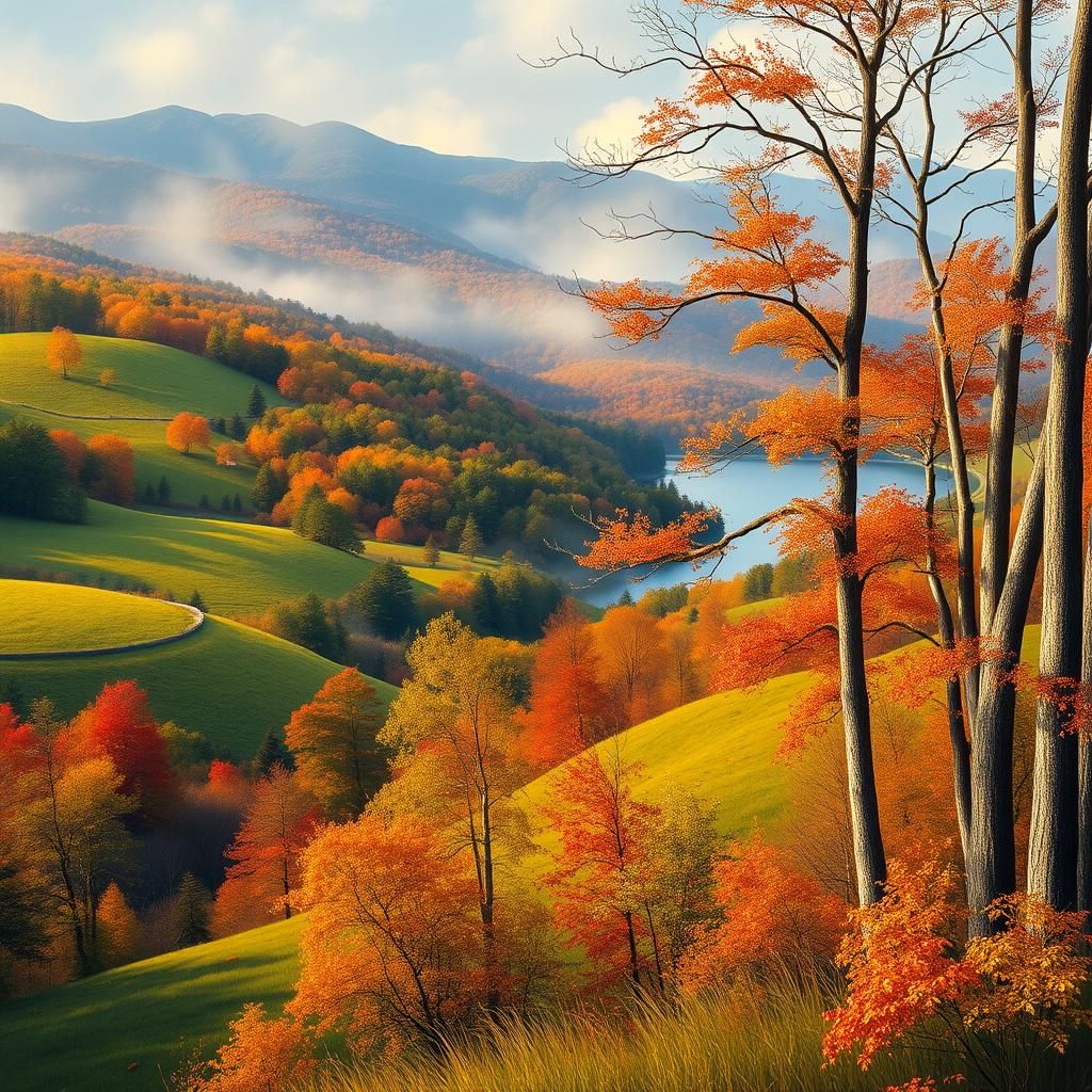 Vermont Autumn Landscape in Kinkade Style