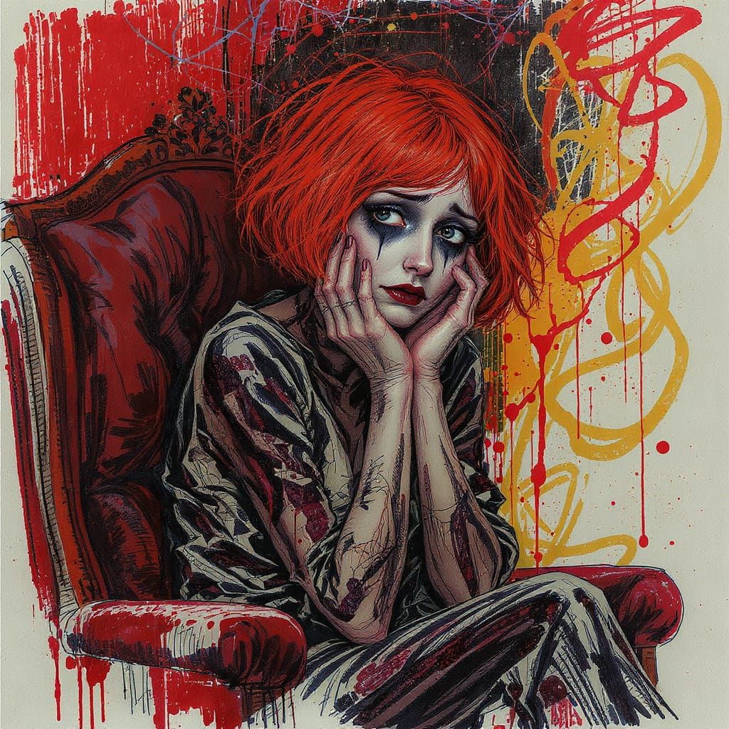 Sad Woman in Sinister Gothic Sketch Style