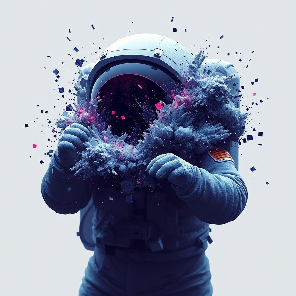 Astronaut Exploding into Pixels: Cel-Shaded Simulation