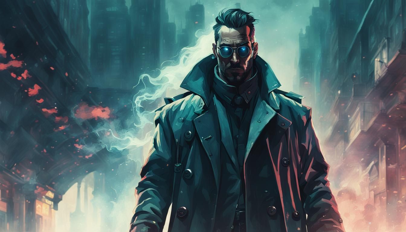 Cyberpunk Man with Submachine Gun