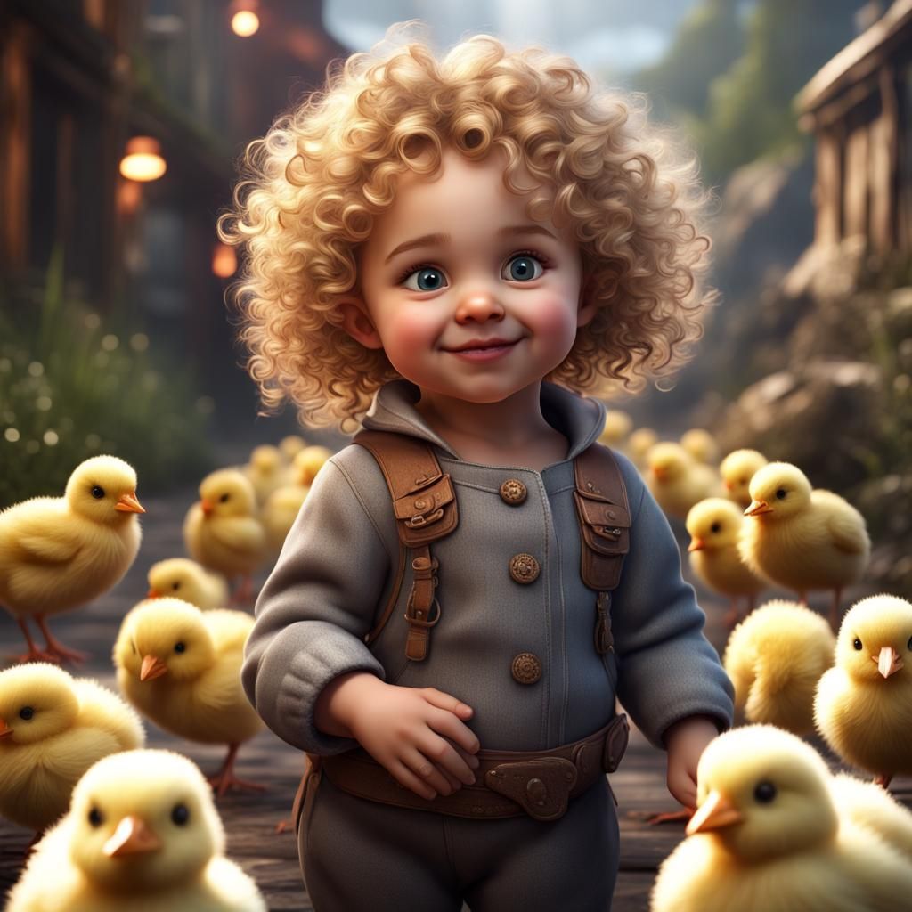 Blond Curly Haired Toddler with Mischievous Smile