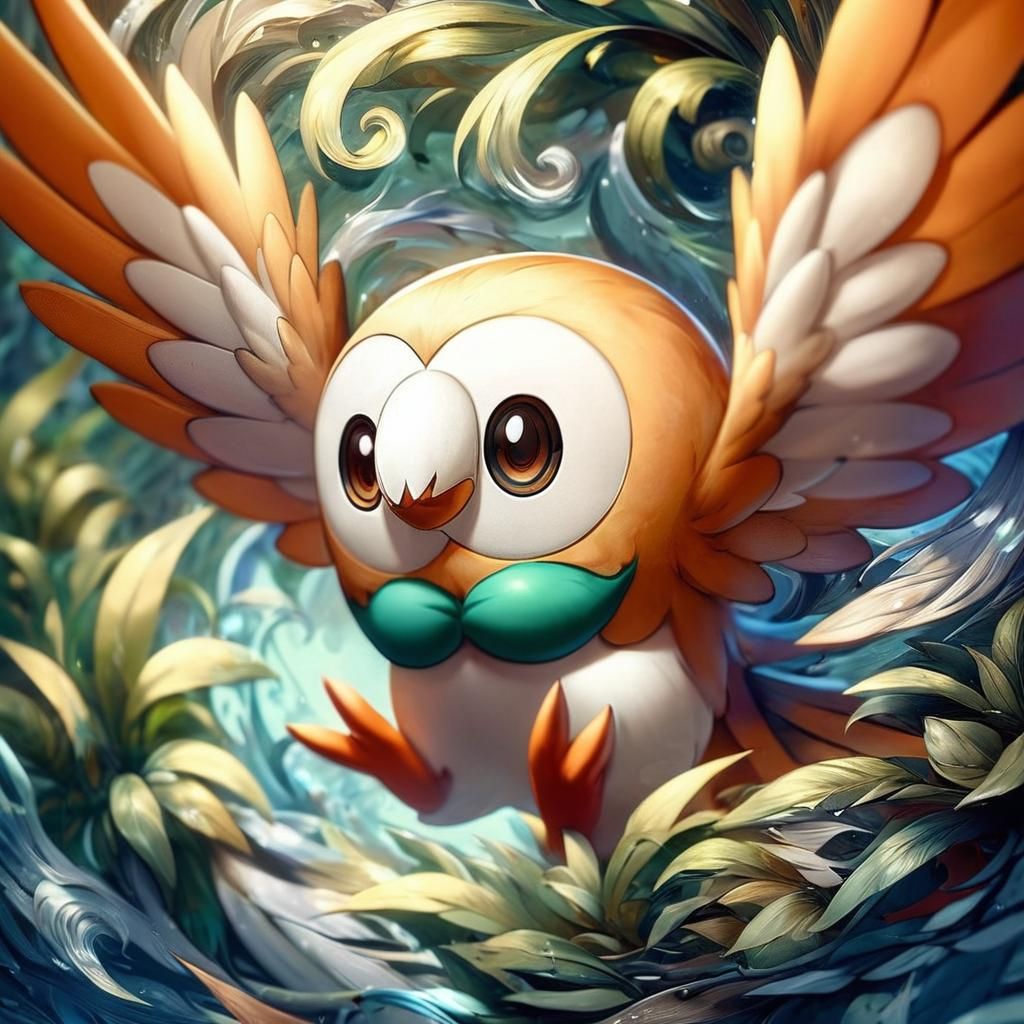 Dynamic Manga Illustration of Rowlet Pokemon