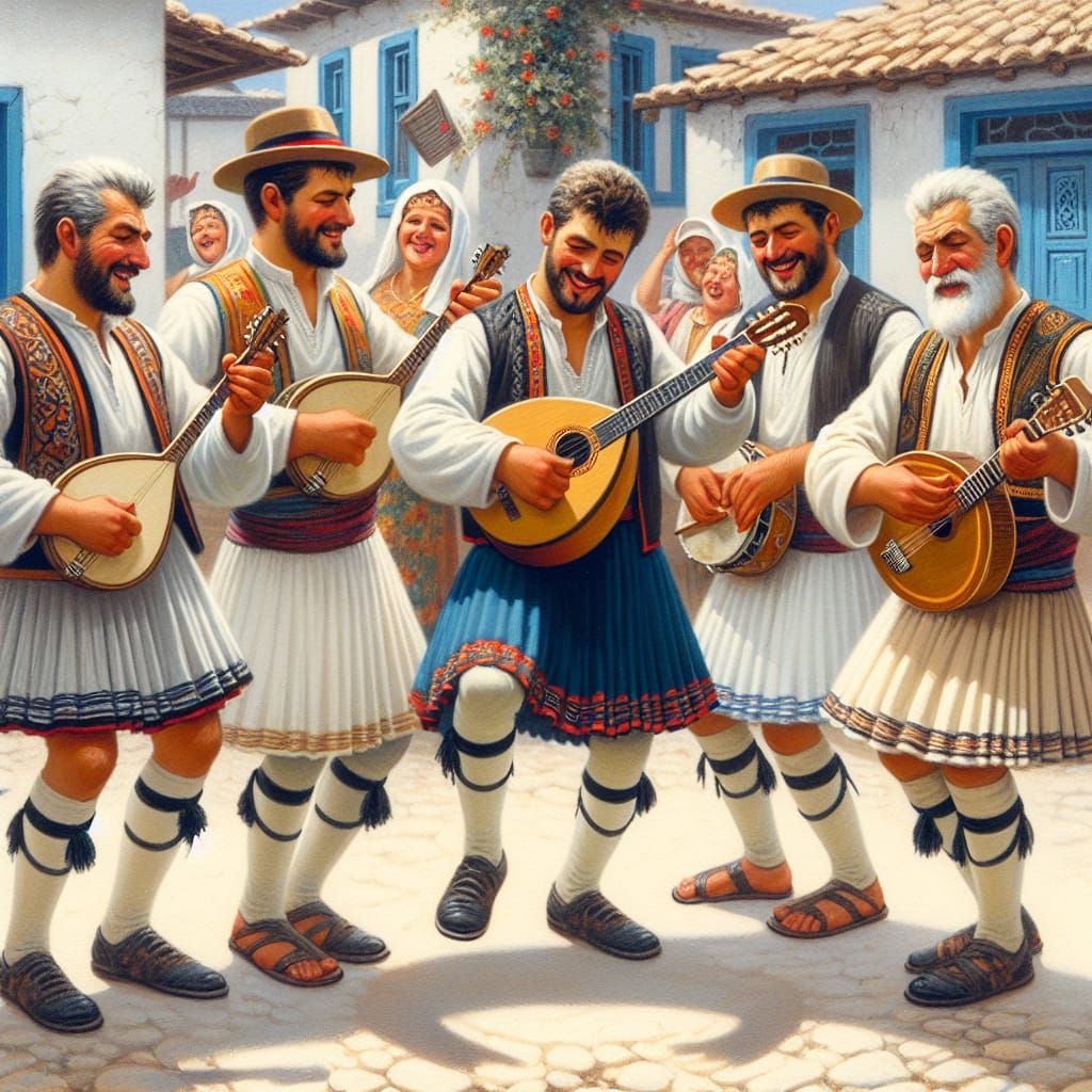 Greek Villagers Dancing Sirtaki in Poulithra
