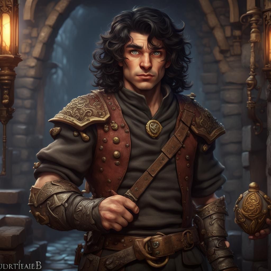 Halfling Locksmith with Black Hair, Detailed Fantasy Art