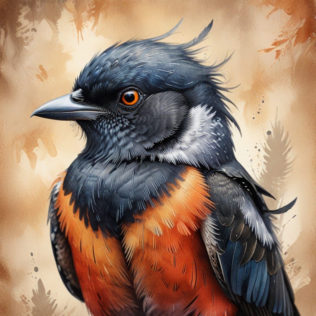 Expressive Pencil Sketch of a Colorful Bird