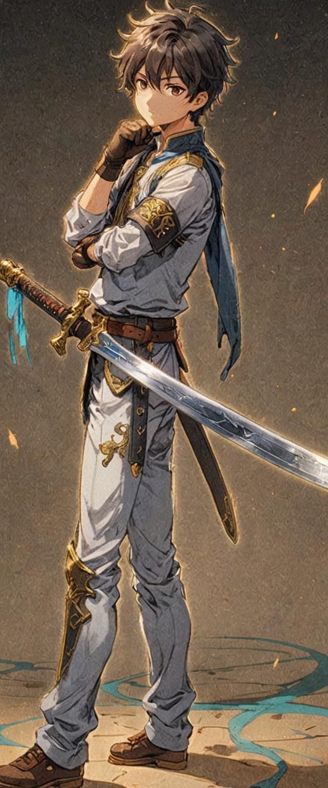 Anime Swordsman in Cel-Shaded Manga Style