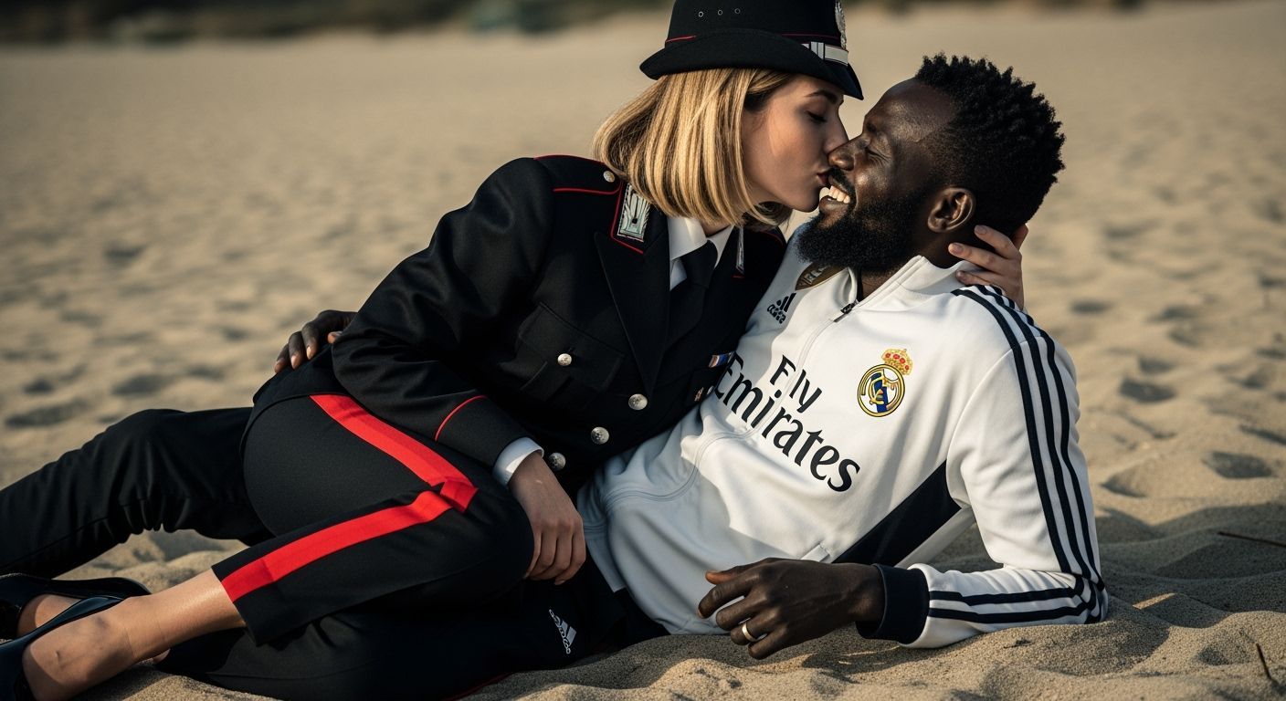 Romantic Beach Embrace in Lampedusa, Cinematic Portrait