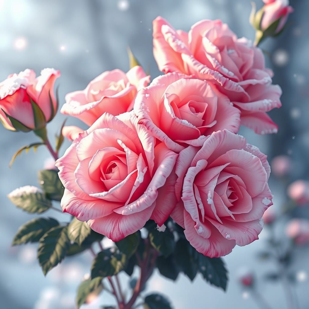 Blossoming Roses in Winter Wonderland