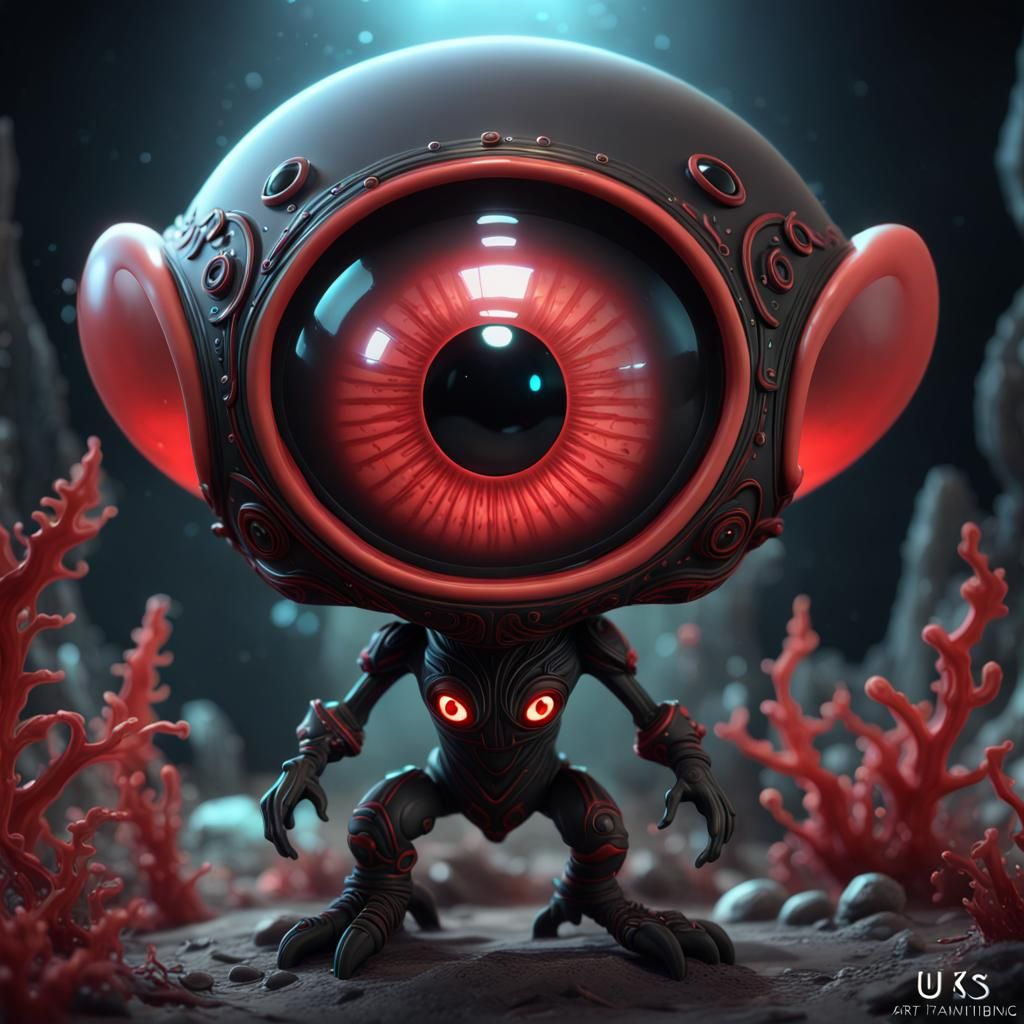 Bioluminescent Chibi Alien Figurine, Detailed Matte Painting